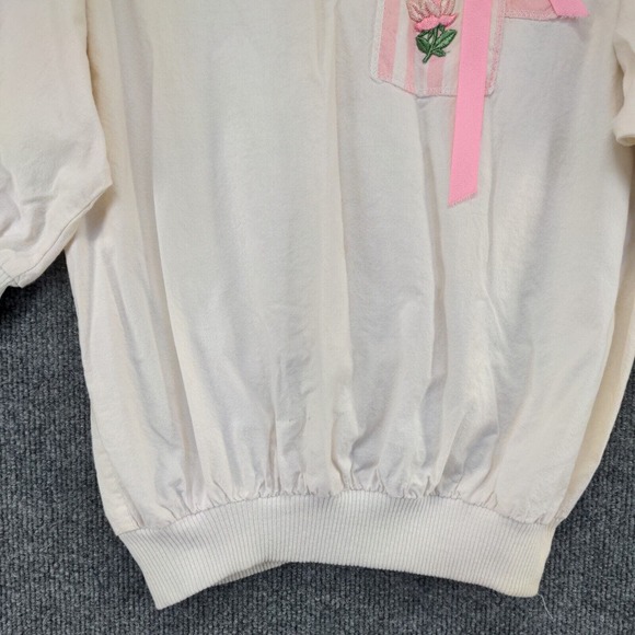 Eber Women's Pullover Sweater White Small 3/4 Sleeve Bow Patchwork - Picture 4 of 12